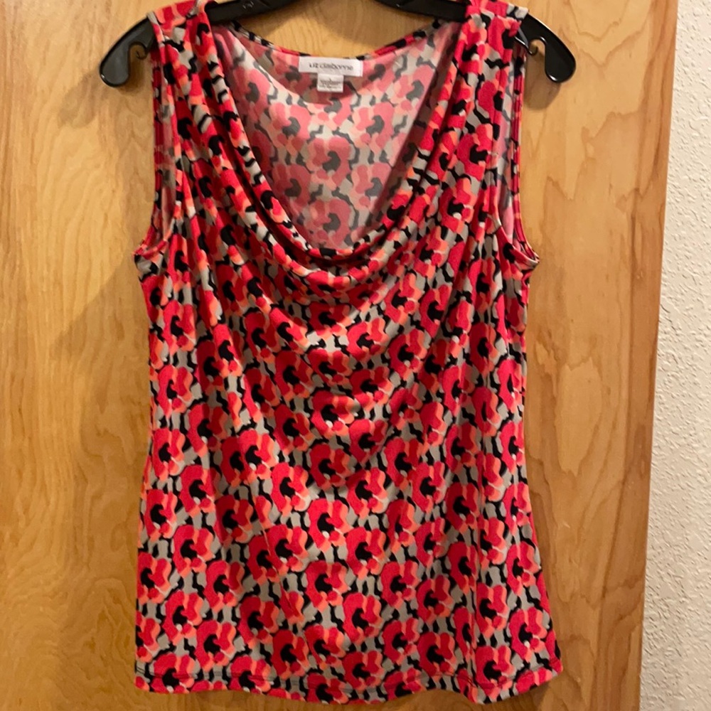 LIZ Claiborne Coral/Taupe/Blk Draped Neckline L